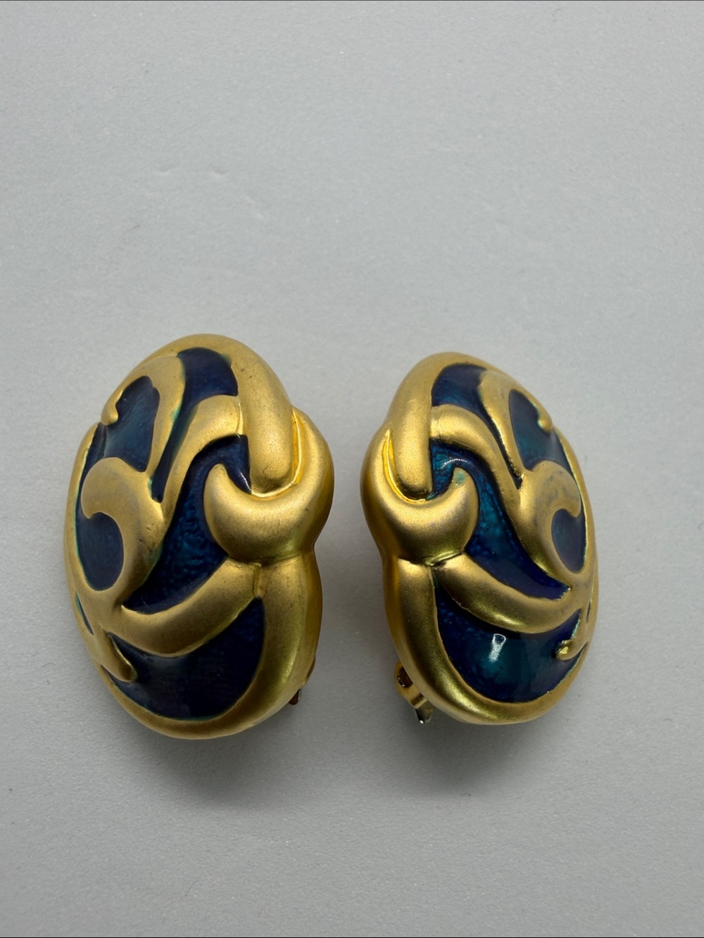 Gold-Tone Clip-On Earrings with Teal Enamel Accents